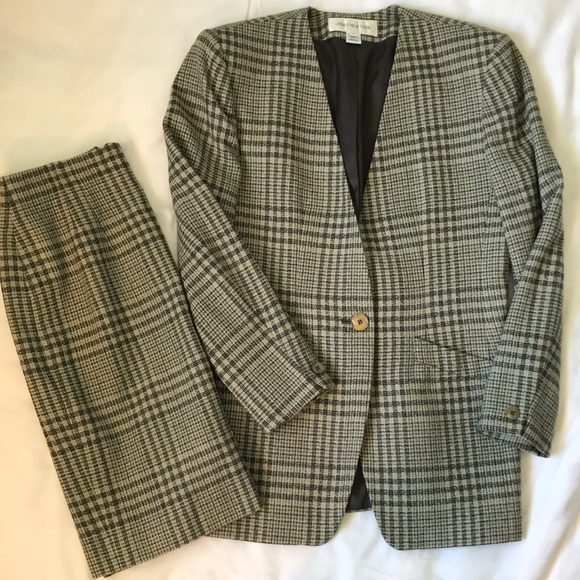 COPY - Vintage JNY sage/black/grey worsted wool collarless jacket straight skir… - Picture 1 of 11